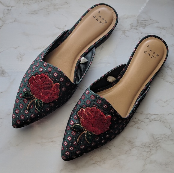 a new day Shoes - A New Day Boho Floral Embroidered Fabric Mules